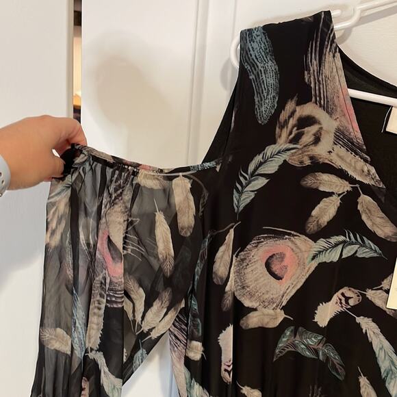 La Bellum by Hillary Scott feather print cold shoulder dress medium - Picture 6 of 10